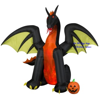 11ft Wide Gemmy Animated Airblown Orange and Black Dragon with Pumpkin