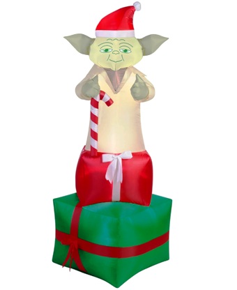 6ft Gemmy Airblown Disney's Star Wars Yoda Holding Candy Cane on 2 Presents Picture